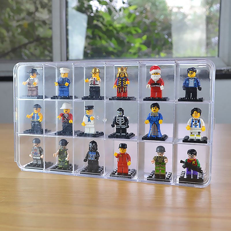 Lego Minifigure Holder - Kotak Display Akrilik 18 Grid untuk